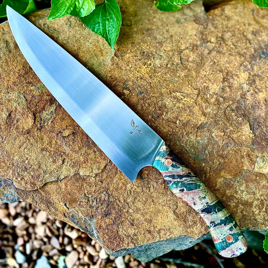 Chef Knife in 8670 w/ Box Elder Handle