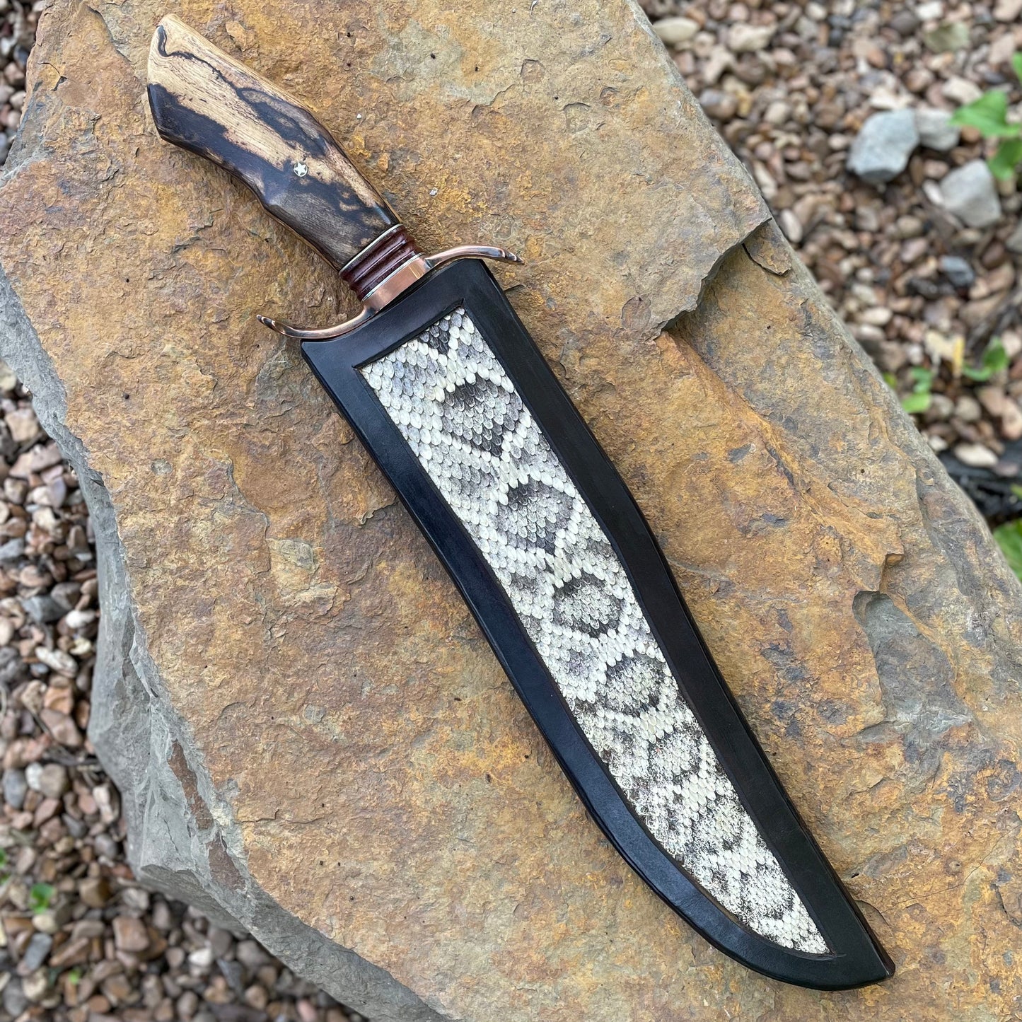 Damascus Bowie w/ Spalted Hackberry