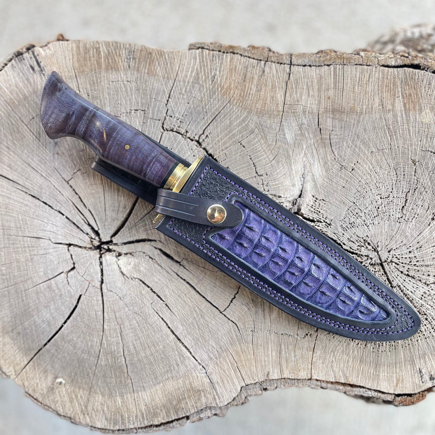 Damascus Bowie with Purple Curly Maple