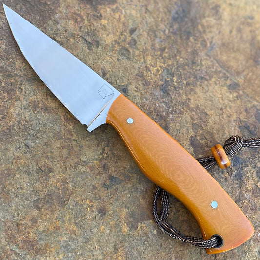 Hunter in 1080 w/ Polished Butterscotch Linen Micarta and Bead