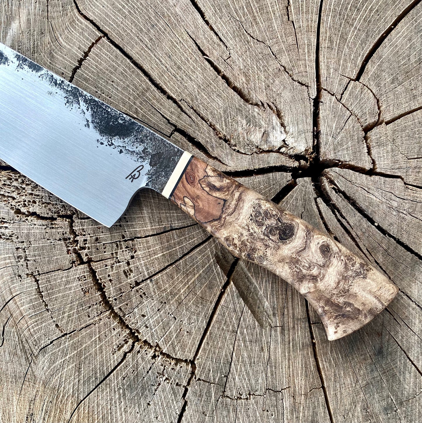 Chef Knife in 52100 w/ Maple Burl