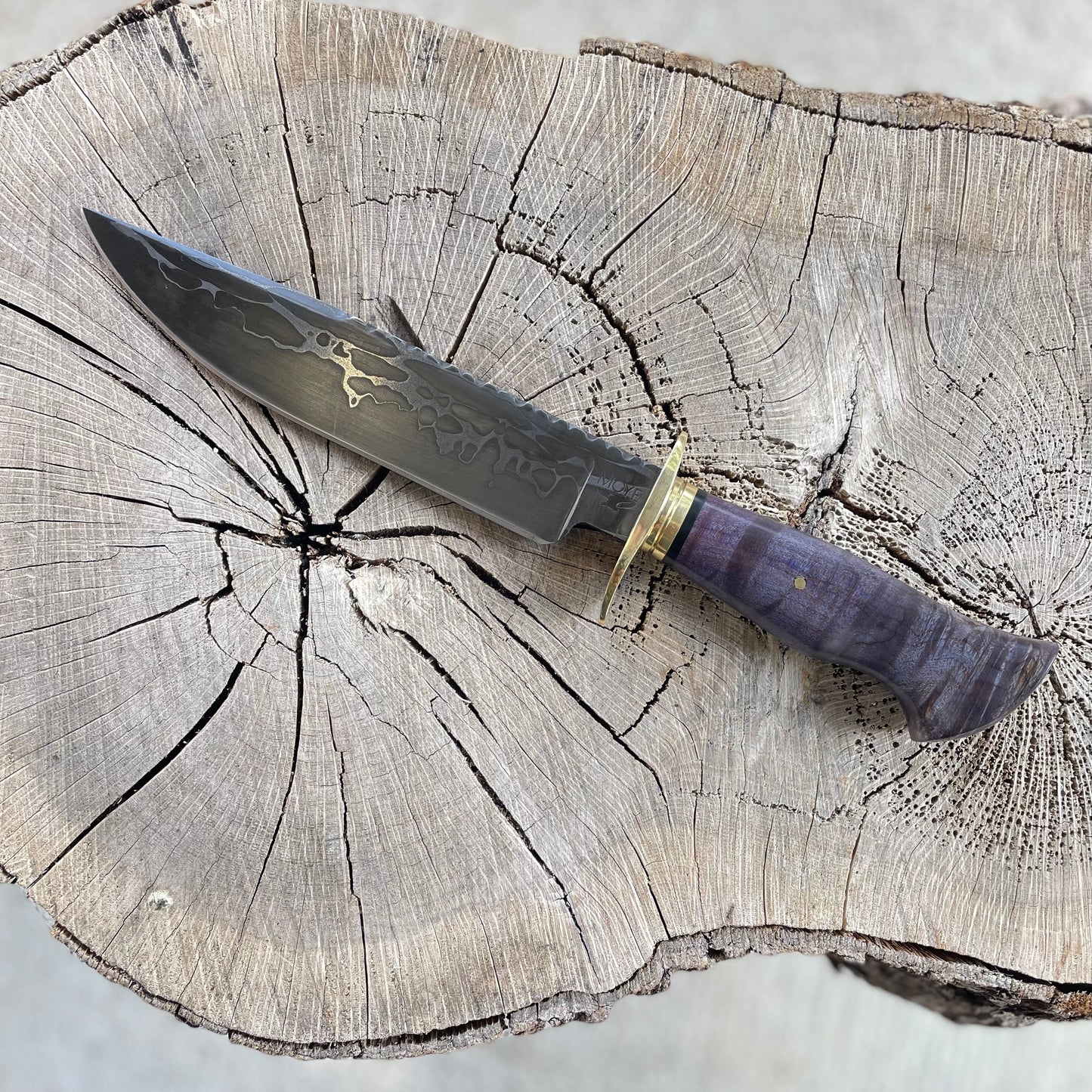 Damascus Bowie with Purple Curly Maple