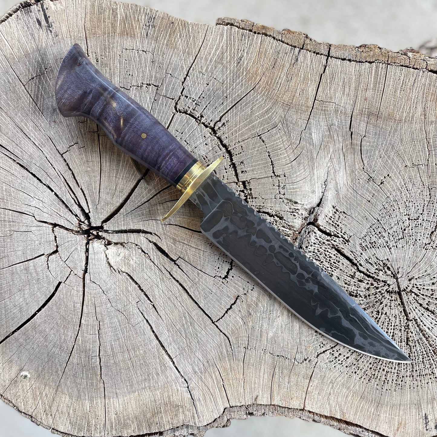 Damascus Bowie with Purple Curly Maple