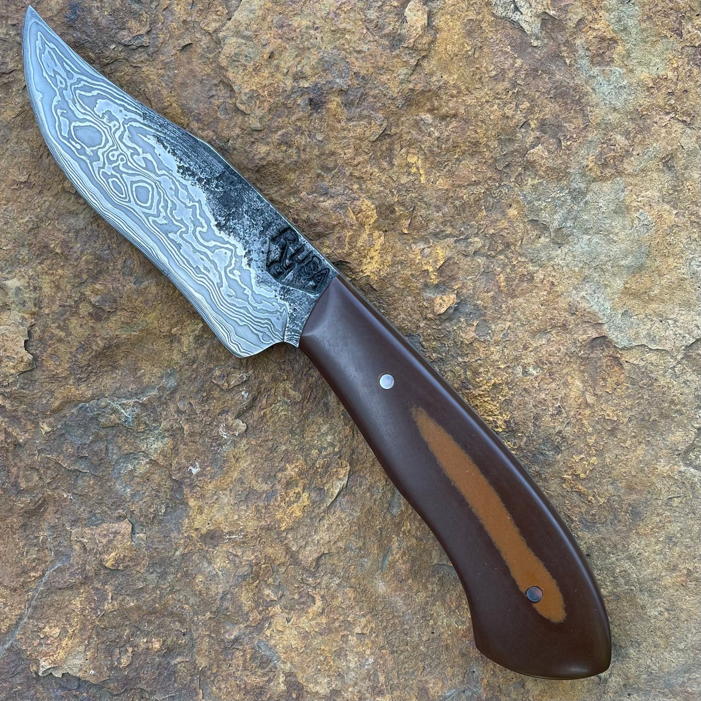 Forged Damascus Hunter w/ Vintage Micarta