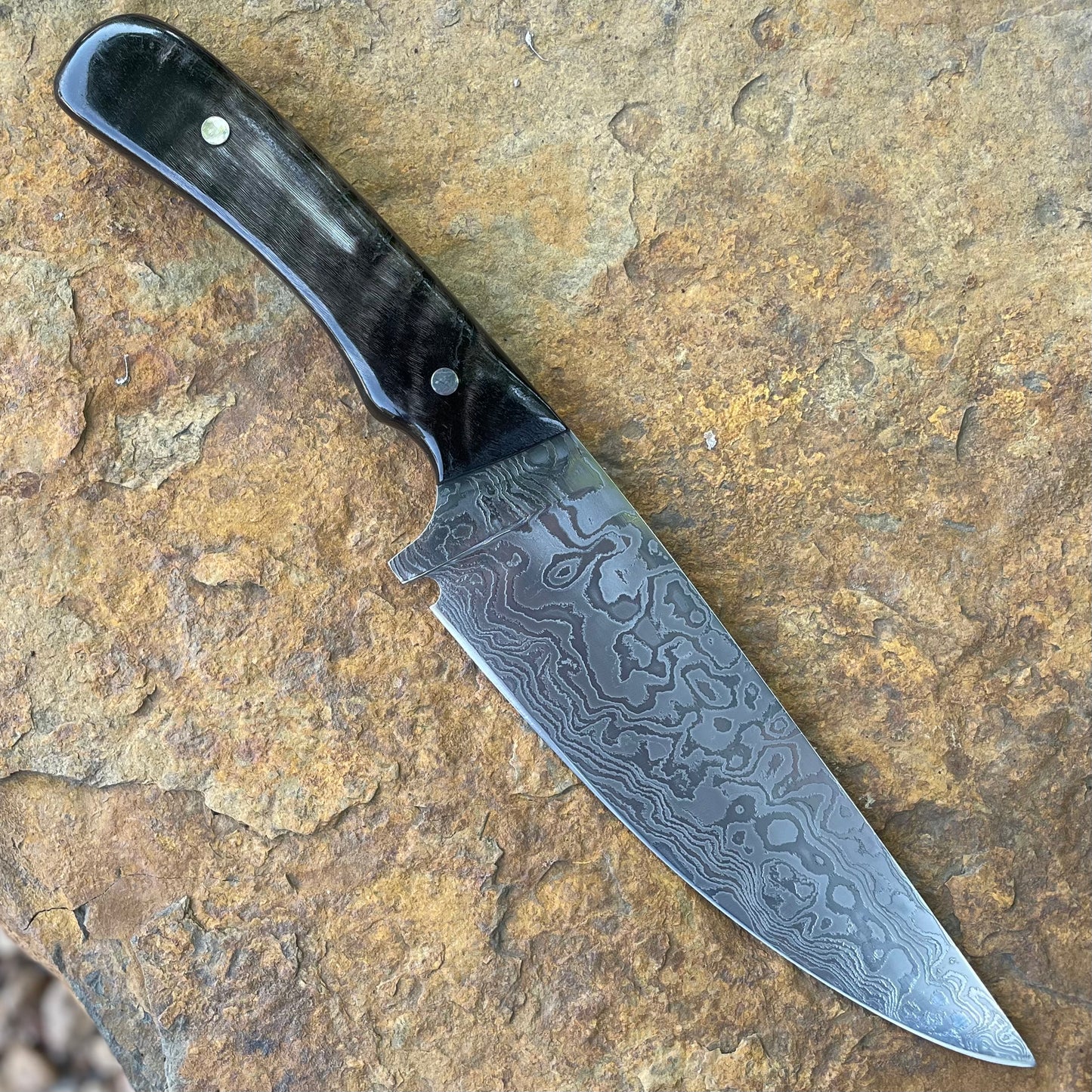 Damascus Camp Knife w/ Rams Horn