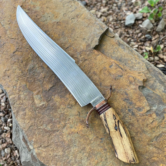 Damascus Bowie w/ Spalted Hackberry